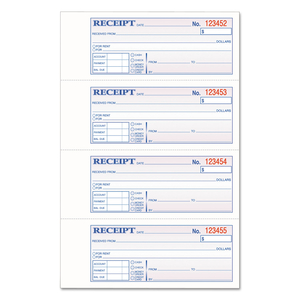 TOPS 3-PART HARDBOUND RECEIPT BOOK, THREE-PART CARBONLESS, 7 X 2.75, 4 FORMS/SHEET, 200 FORMS TOTAL by Adams