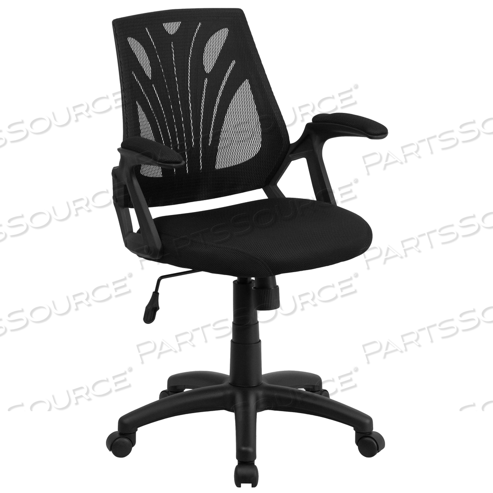 SAM MID-BACK DESIGNER BLACK MESH SWIVEL TASK OFFICE CHAIR WITH OPEN ARMS by Flash Furniture SAM MID-BACK DESIGNER BLACK MESH SWIVEL TASK OFFICE CHAIR WITH OPEN ARMS by Flash Furniture