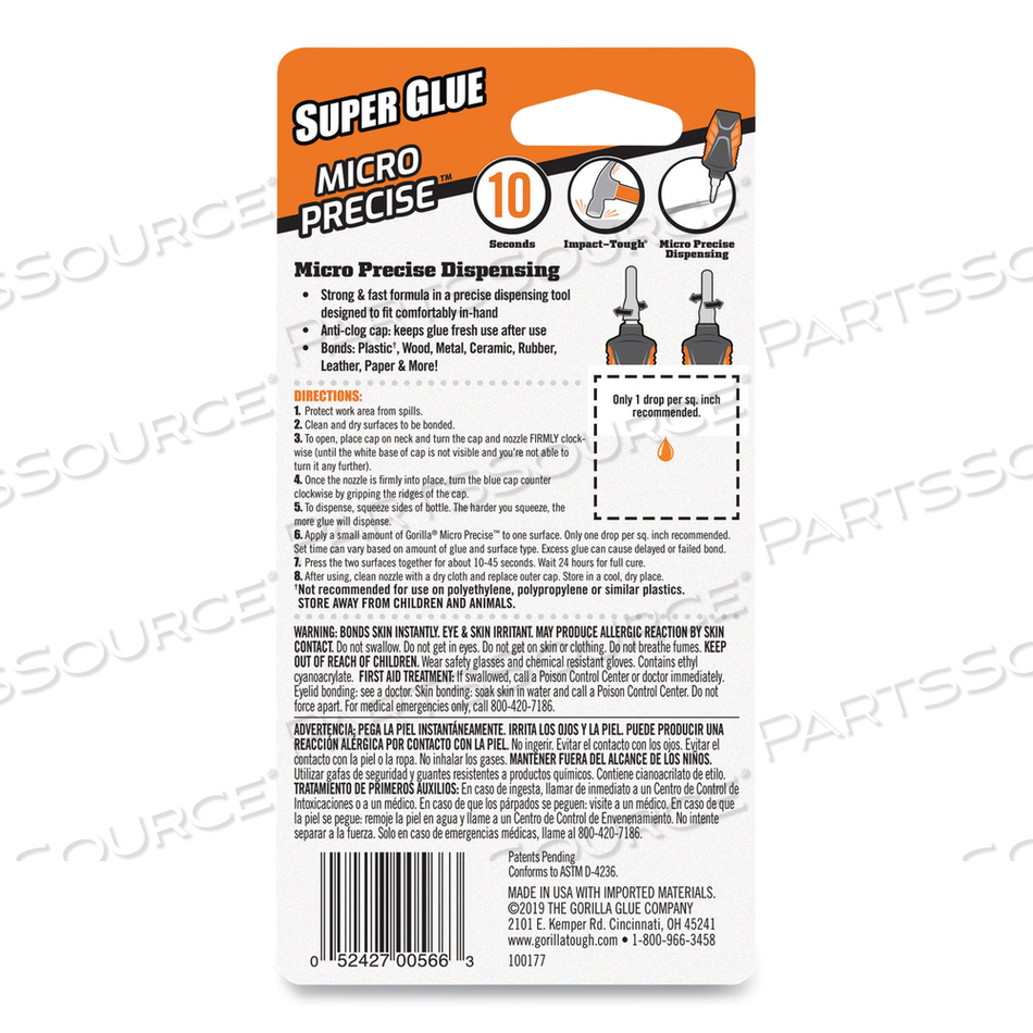 SUPER GLUE MICRO PRECISE, 0.19 OZ, DRIES CLEAR, 4/CARTON 