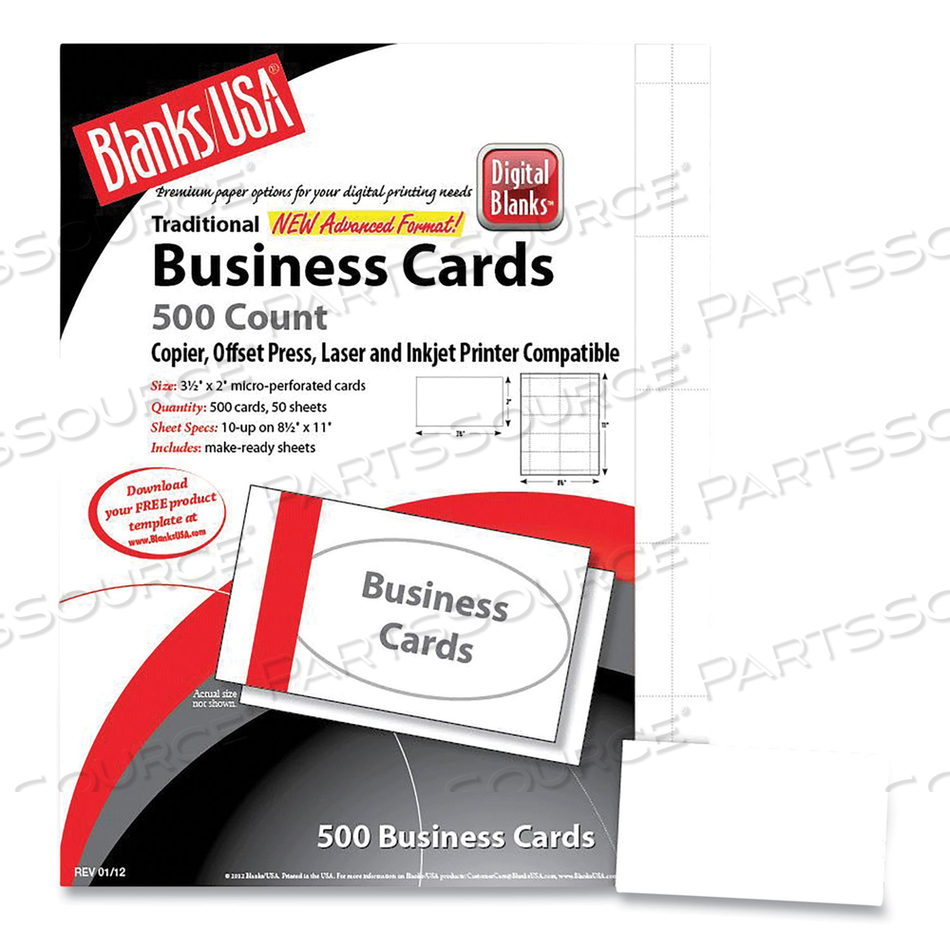 PRINTABLE MICROPERFORATED BUSINESS CARDS, COPIER/INKJET/LASER/OFFSET, 2 X 3.5, WHITE, 2,500 CARDS, 10/SHEET by Blanks USA