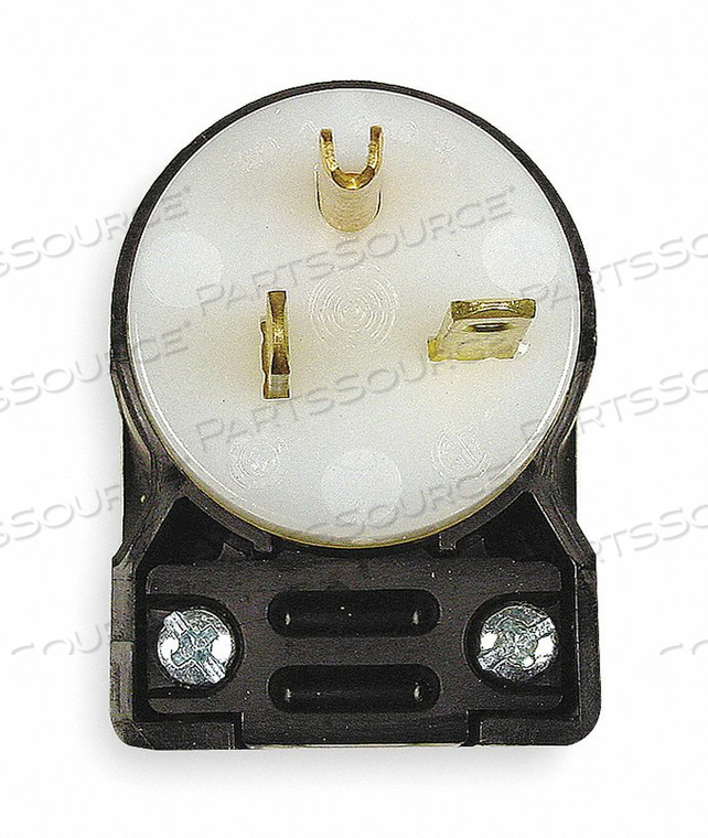 STRAIGHT BLADE, ANGLE PLUG, 20A, 250V, 2P 3W NYLON BLACK & WHITE by Hubbell Incorporated, Wiring Device-Kellums STRAIGHT BLADE, ANGLE PLUG, 20A, 250V, 2P 3W NYLON BLACK & WHITE by Hubbell Incorporated, Wiring Device-Kellums