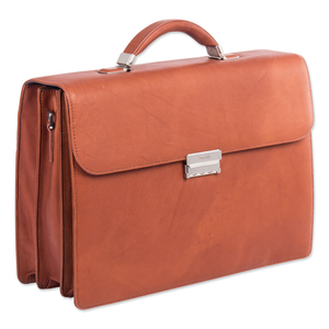 MILESTONE BRIEFCASE, FITS DEVICES UP TO 15.6", LEATHER, 5 X 5 X 12, COGNAC by Swiss Mobility