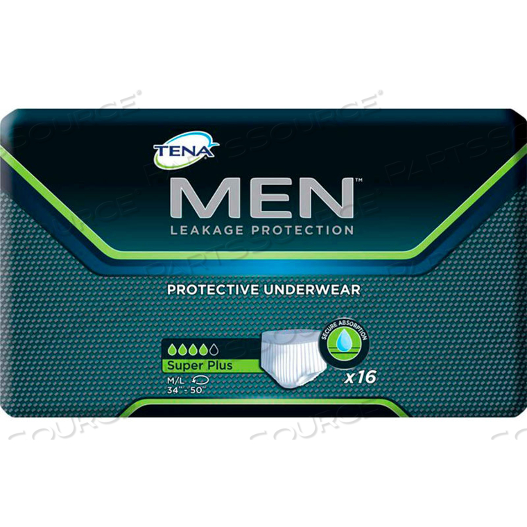 TENA MEN PROTECTIVE UNDERWEAR, SIZE M/L, 34"- 50" WAIST SIZE, WHITE, 64/CASE 