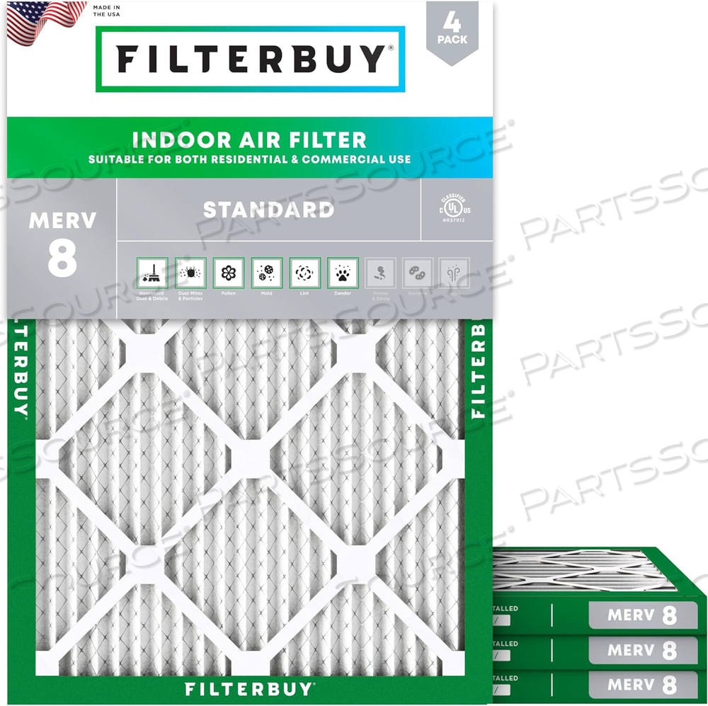 FILTERBUY 16.5X21X1 AIR FILTER MERV 8 DUST DEFENSE (4-PACK), PLEATED HVAC AC FURNACE AIR FILTERS REPLACEMENT (ACTUAL SIZE: 16.50 X 21.50 X 0.75 INCHES) 