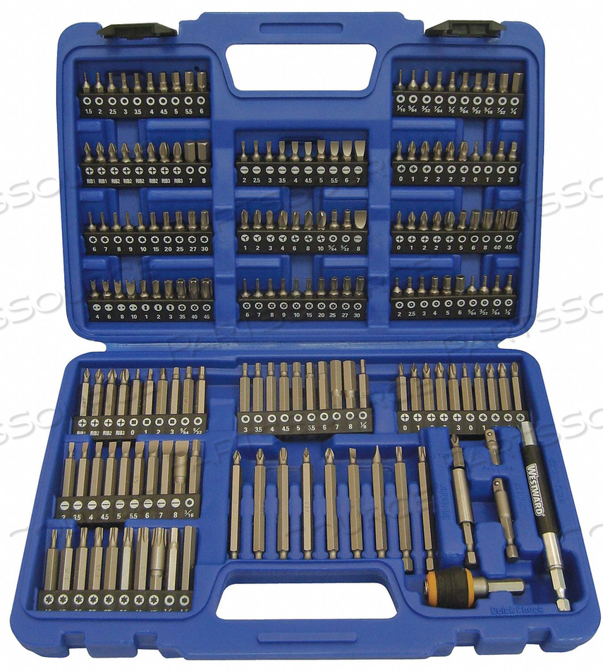 SCREWDRIVER BIT SET, NO. OF PIECES 175, HEX SHANK SIZE 1/4 IN, FASTENING TOOL MATERIAL STEEL, IMPACT RATED YES, IMPACT, INCLUDES PHILLIPS RI by Westward