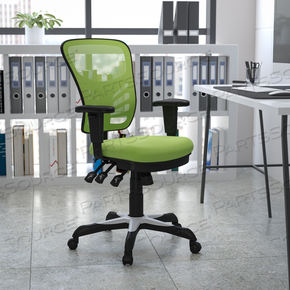 NICHOLAS MID-BACK GREEN MESH MULTIFUNCTION EXECUTIVE SWIVEL ERGONOMIC OFFICE CHAIR WITH ADJUSTABLE ARMS by Flash Furniture NICHOLAS MID-BACK GREEN MESH MULTIFUNCTION EXECUTIVE SWIVEL ERGONOMIC OFFICE CHAIR WITH ADJUSTABLE ARMS by Flash Furniture
