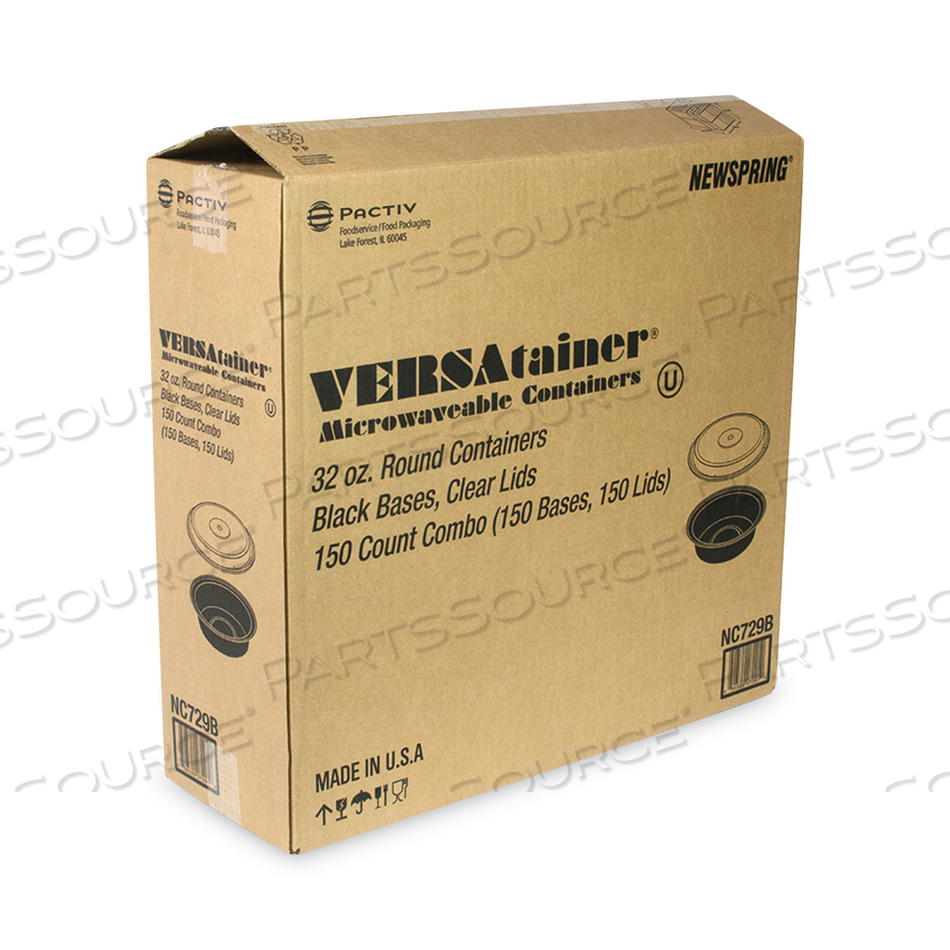 NEWSPRING VERSATAINER MICROWAVABLE CONTAINERS, 32 OZ, 7 DIAMETER X 2 H, BLACK/CLEAR, PLASTIC by Pactiv NEWSPRING VERSATAINER MICROWAVABLE CONTAINERS, 32 OZ, 7 DIAMETER X 2 H, BLACK/CLEAR, PLASTIC by Pactiv