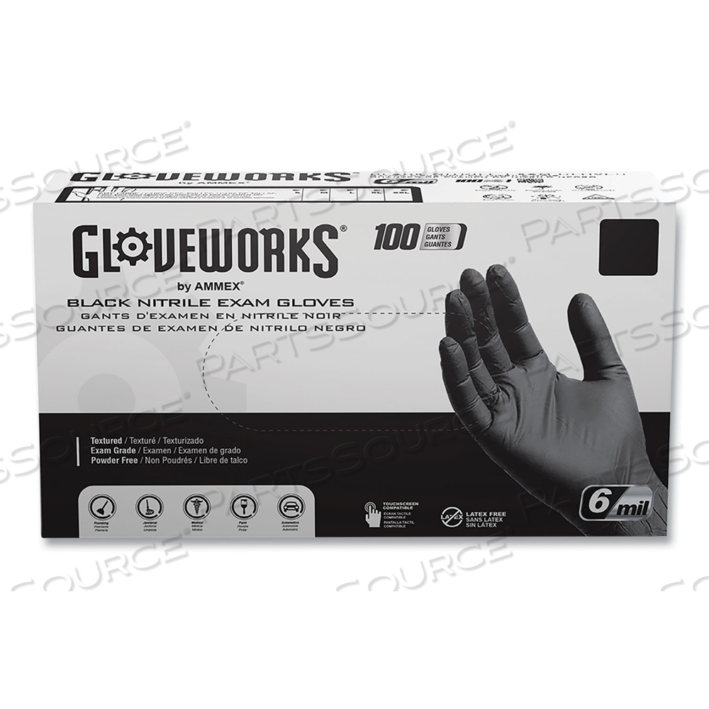 NITRILE EXAM GLOVES, POWDER-FREE, 6 MIL, LARGE, BLACK, 100 GLOVES/BOX, 10 BOXES/CARTON 