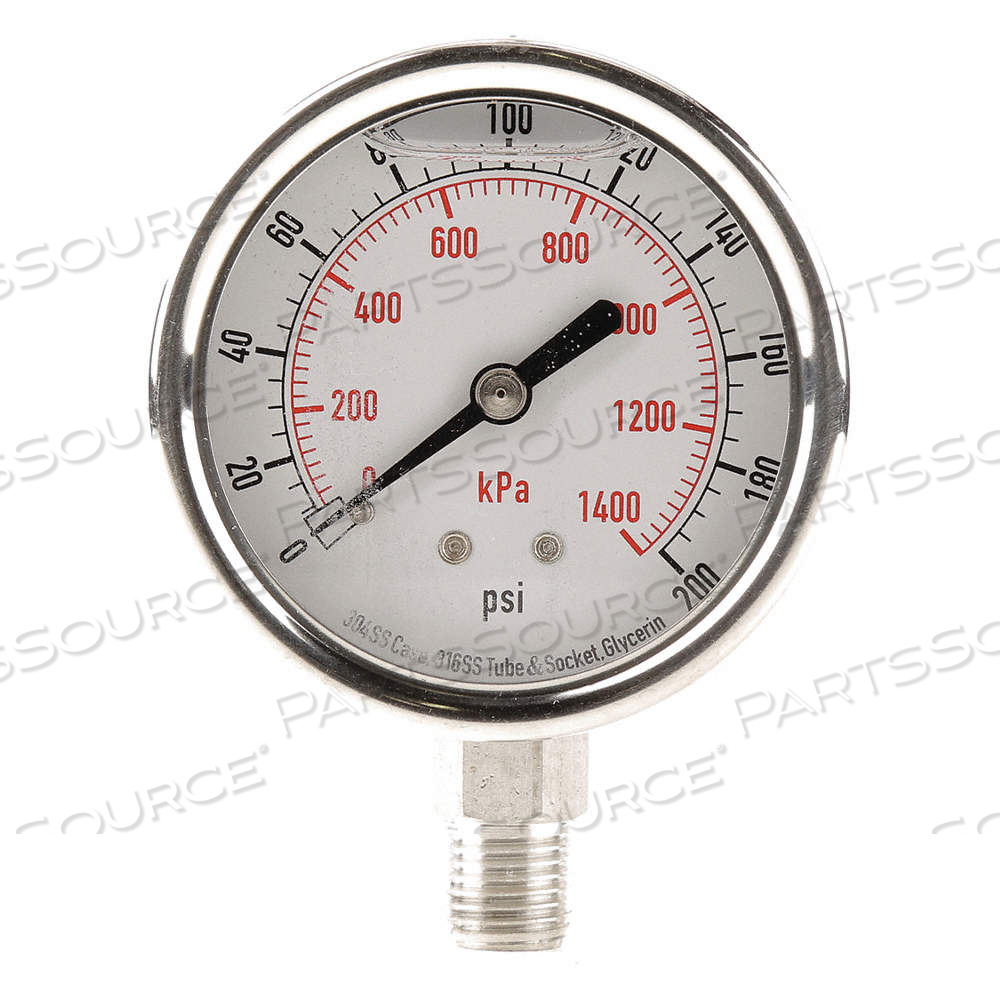 COMMERCIAL PRESSURE GAUGE, 0 TO 200 PSI ( 0 TO 1,400 KPA ), 2 1/2 IN DIAL, BOTTOM by Approved Vendor COMMERCIAL PRESSURE GAUGE, 0 TO 200 PSI ( 0 TO 1,400 KPA ), 2 1/2 IN DIAL, BOTTOM by Approved Vendor