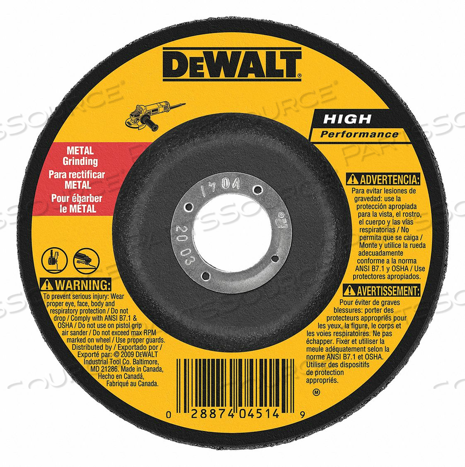 DEPRESSED CENTER WHEEL T27 6X1/4X7/8 AO by DeWalt