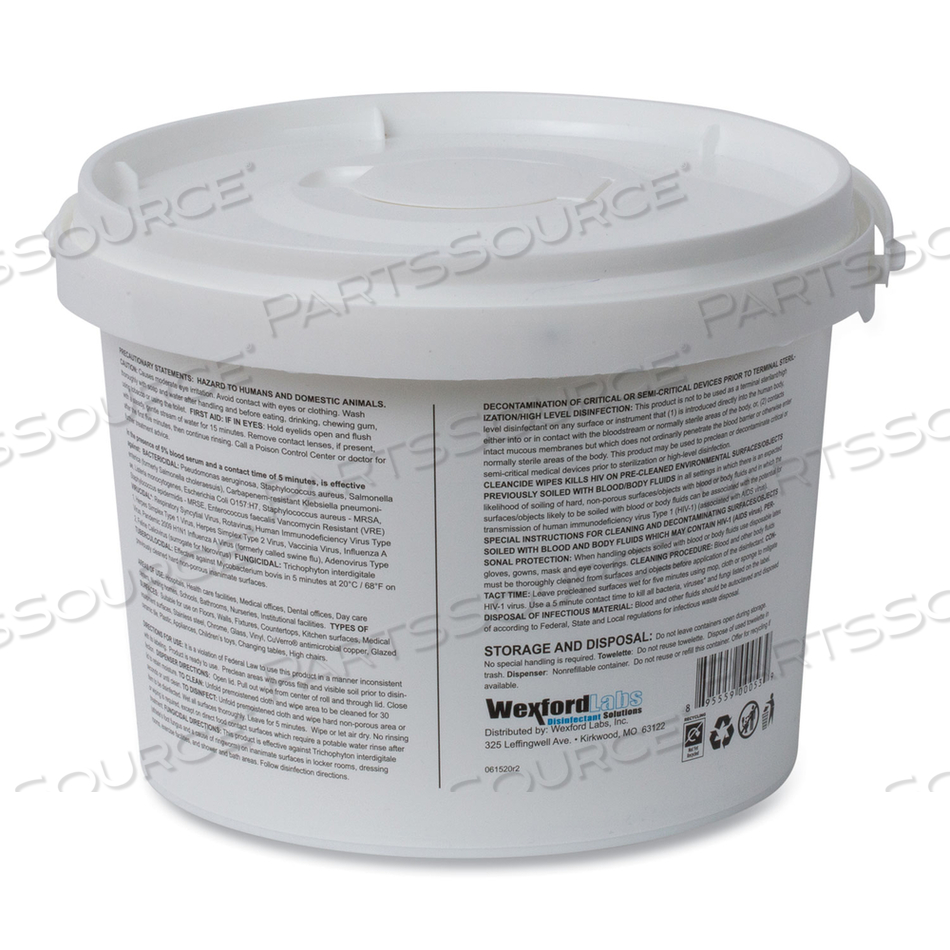 CLEANCIDE DISINFECTING WIPES, 8 X 5.5, FRESH SCENT, 400/TUB by Wexford Labs, Inc.