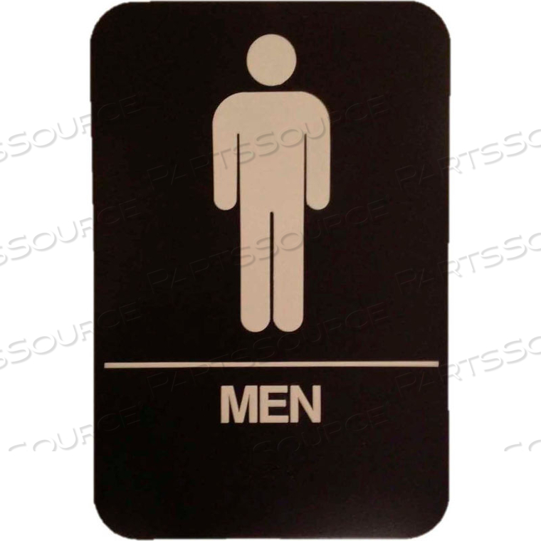 MEN'S ROOM ADA SIGN, 6" X 9", BROWN WITH RAISED WHITE LETTERING 