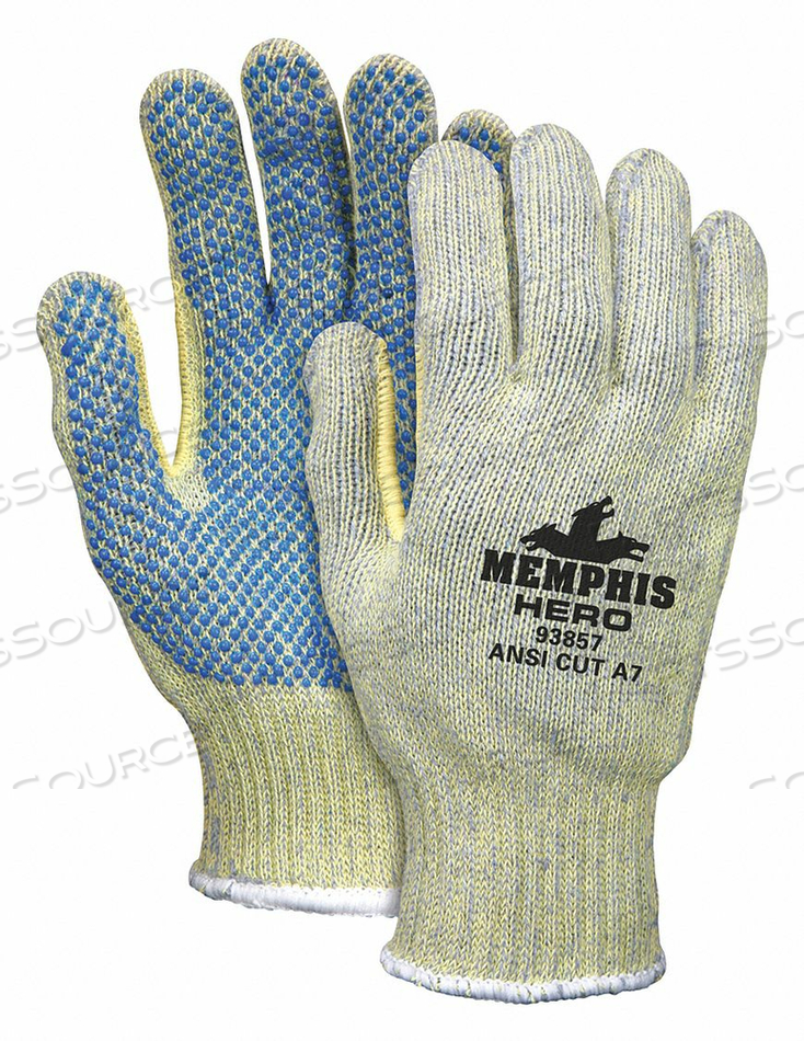 MCR SAFETY CUT PRO HERO A7, 7 GAUGE, REGULAR WEIGHT, KEVLAR/STAINLESS/NYLON SHELL, PVC DOTS 1 SIDE, CUT A7, ABRASION 3, DEXTERITY 5 by MCR Safety