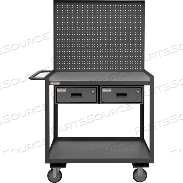 MOBILE STOCK CART - STEEL TOP, PEGBOARD PANEL, 2 LOCKING DRAWERS & SHELF 42-1/4X30-1/4X65-5/8 