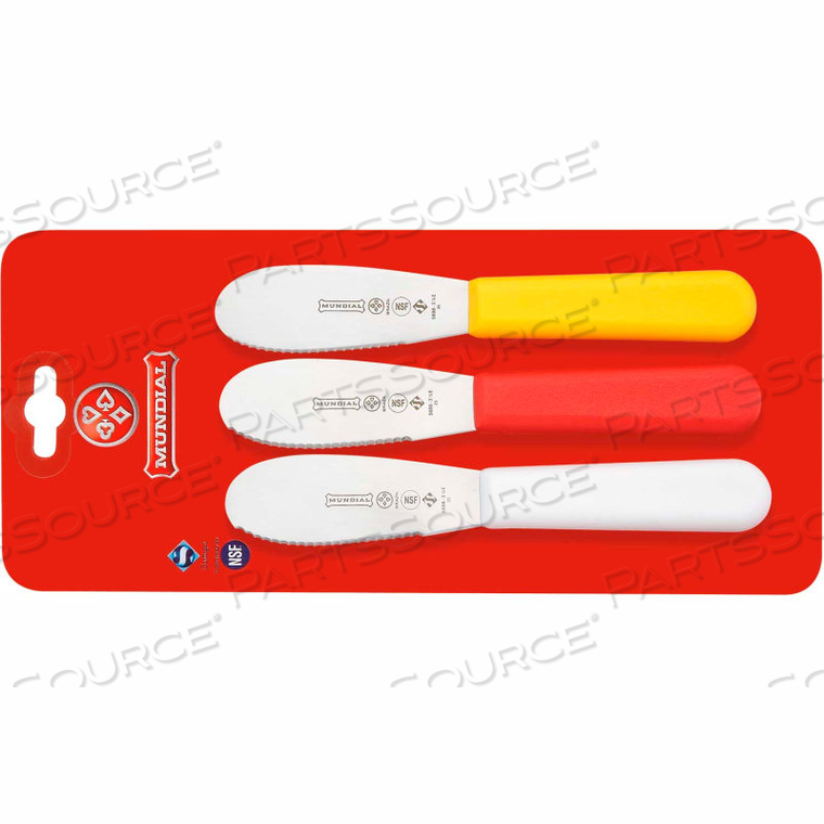 SANDWICH SPREADER, 3-1/2", SERRATED EDGE, 3 COLORS, SET OF 3 