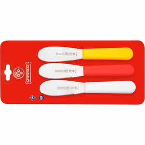 SANDWICH SPREADER, 3-1/2", SERRATED EDGE, 3 COLORS, SET OF 3 by Mundial Inc