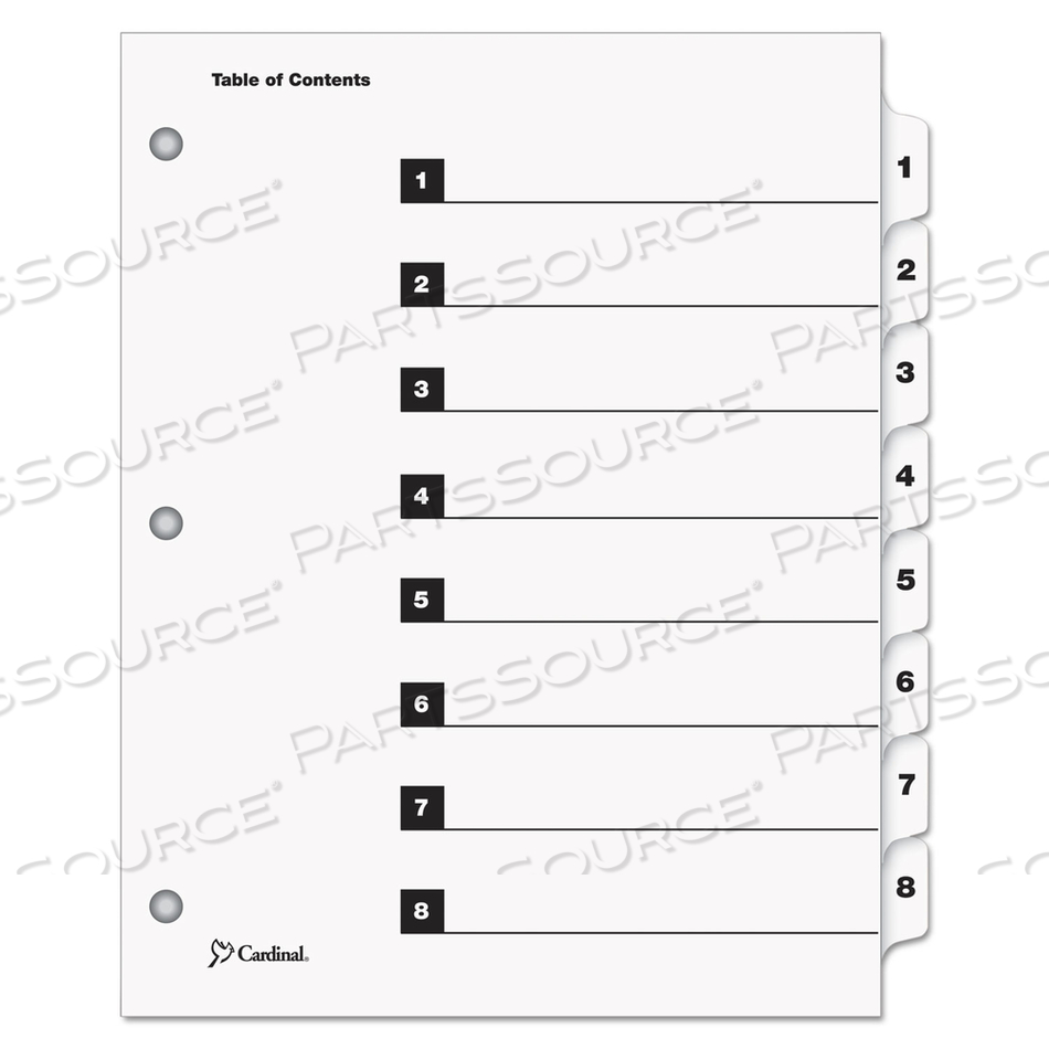 QUICKSTEP ONESTEP PRINTABLE TABLE OF CONTENTS AND DIVIDERS, 8-TAB, 1 TO 8, 11 X 8.5, WHITE, WHITE TABS, 24 SETS 