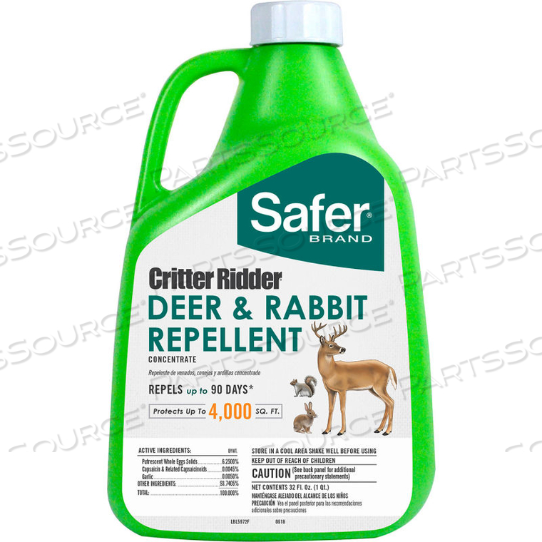 SAFER BRAND CRITTER RIDDER DEER & RABBIT REPELLENT CONCENTRATE - 32 OZ BOTTLE 