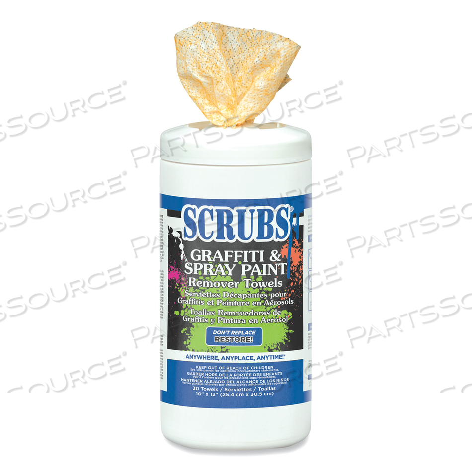 GRAFFITI AND PAINT REMOVER TOWELS, 10 X 12, ORANGE ON WHITE, 30/CANISTER by Scrubs GRAFFITI AND PAINT REMOVER TOWELS, 10 X 12, ORANGE ON WHITE, 30/CANISTER by Scrubs