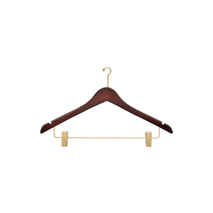 17" WOOD HANGER FOR LADIES' SUIT/SKIRT, MINI-HOOK, WALNUT W/ BRASS HARDWARE, 100/CASE by Beverly Coat Hangers Co Inc