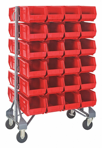 MOBILE BIN RAIL FLOOR RACK 48 BINS RED by Quantum Storage Systems