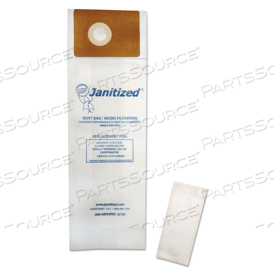 VACUUM FILTER BAGS DESIGNED TO FIT ADVANCE SPECTRUM CARPETMASTER by Janitized VACUUM FILTER BAGS DESIGNED TO FIT ADVANCE SPECTRUM CARPETMASTER by Janitized