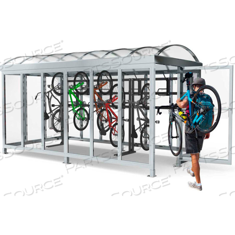 PEAPOD MINI 8-20 / LOCKING BIKE SHELTER 29'1"L X 7'5"W - 20 BIKE CAPACITY - BARREL ROOF by Handi-Hut Inc