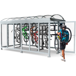 PEAPOD MINI 8-20 / LOCKING BIKE SHELTER 29'1"L X 7'5"W - 20 BIKE CAPACITY - BARREL ROOF by Handi-Hut Inc