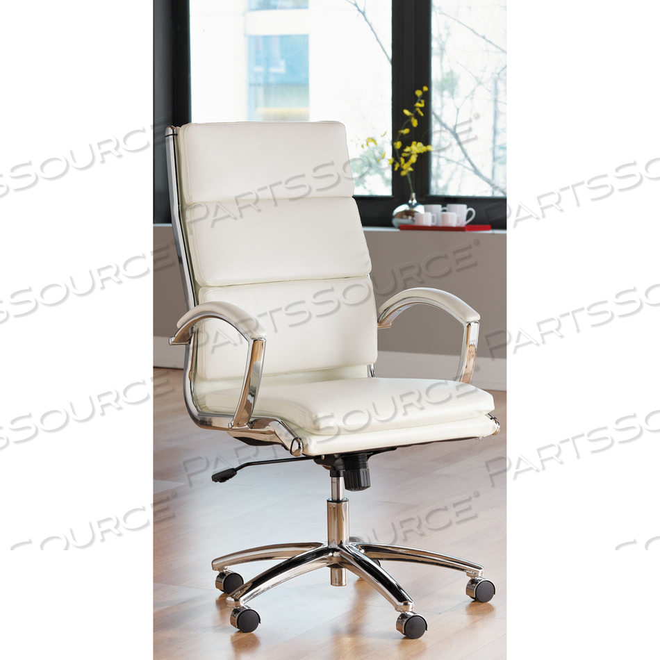 ALERA NERATOLI HIGH-BACK SLIM PROFILE CHAIR, FAUX LEATHER, 275 LB CAP, 17.32" TO 21.25" SEAT HEIGHT, WHITE SEAT/BACK, CHROME 