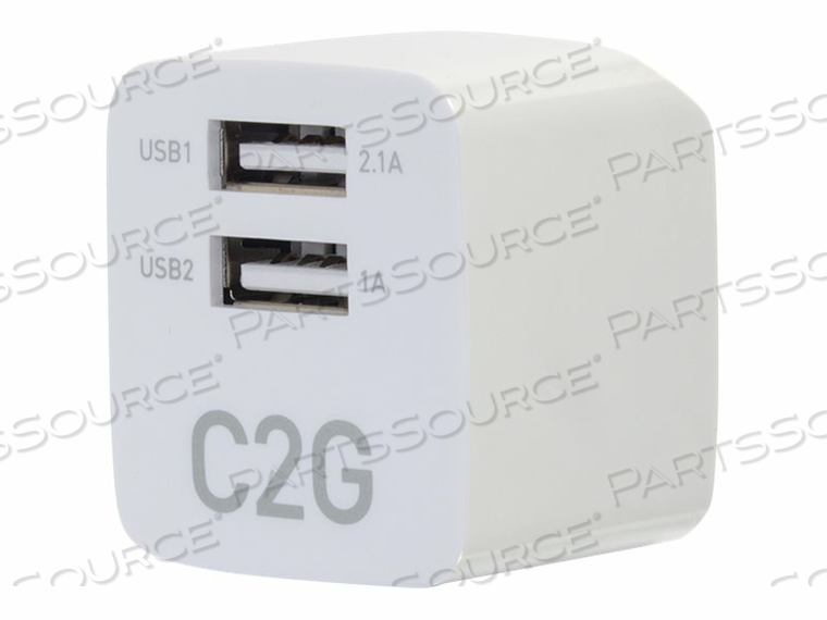 ADAPTER, (1) NEMA 1-15 MALE X (2) USB-A FEMALE, WHITE, 100 TO 240 VAC, 0.3 A MAX, 5 VDC, 2.1 A OUTPUT USB 1, 5 VDC, 1 A OUTPUT USB 2, 50 TO by Legrand AV (C2G) ADAPTER, (1) NEMA 1-15 MALE X (2) USB-A FEMALE, WHITE, 100 TO 240 VAC, 0.3 A MAX, 5 VDC, 2.1 A OUTPUT USB 1, 5 VDC, 1 A OUTPUT USB 2, 50 TO by Legrand AV (C2G)