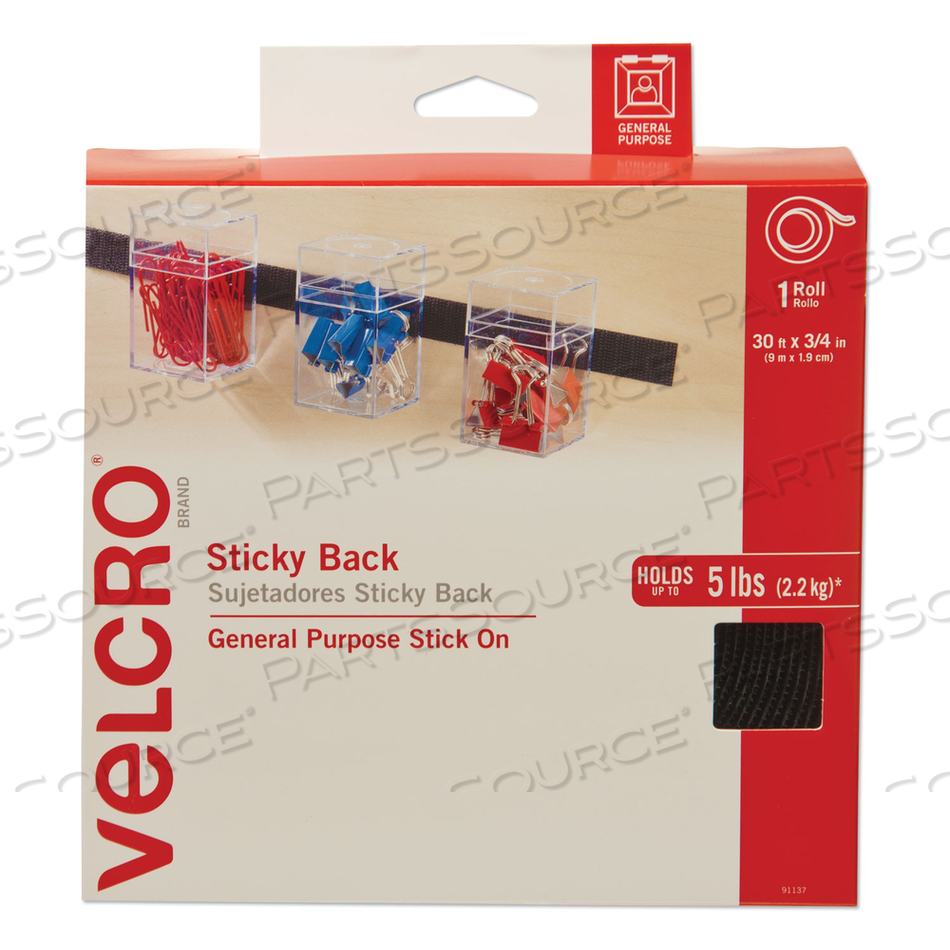 STICKY-BACK FASTENERS, REMOVABLE ADHESIVE, 0.75" X 30 FT, BLACK by Velcro