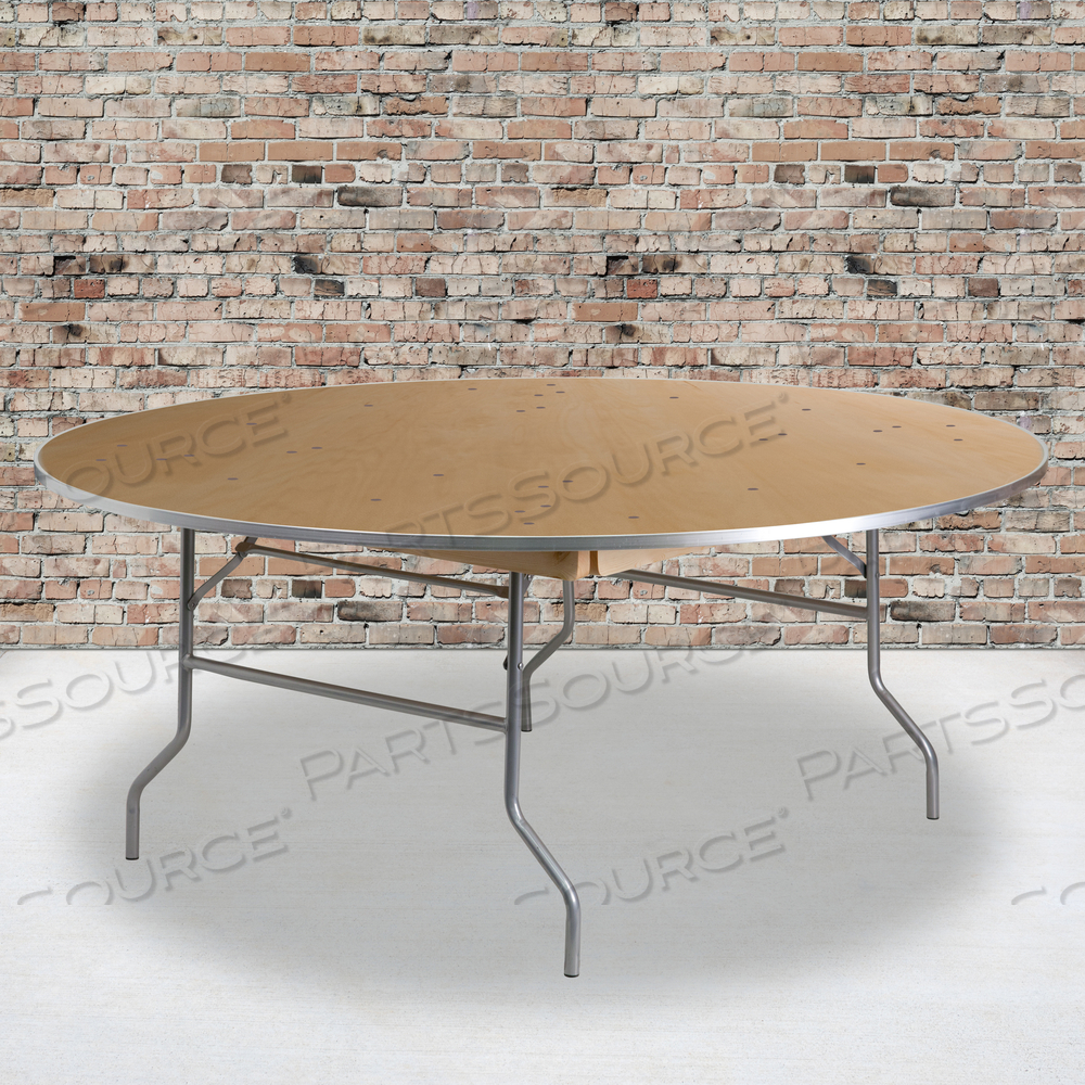 FIELDER 6-FOOT ROUND HEAVY DUTY BIRCHWOOD FOLDING BANQUET TABLE WITH METAL EDGES by Flash Furniture