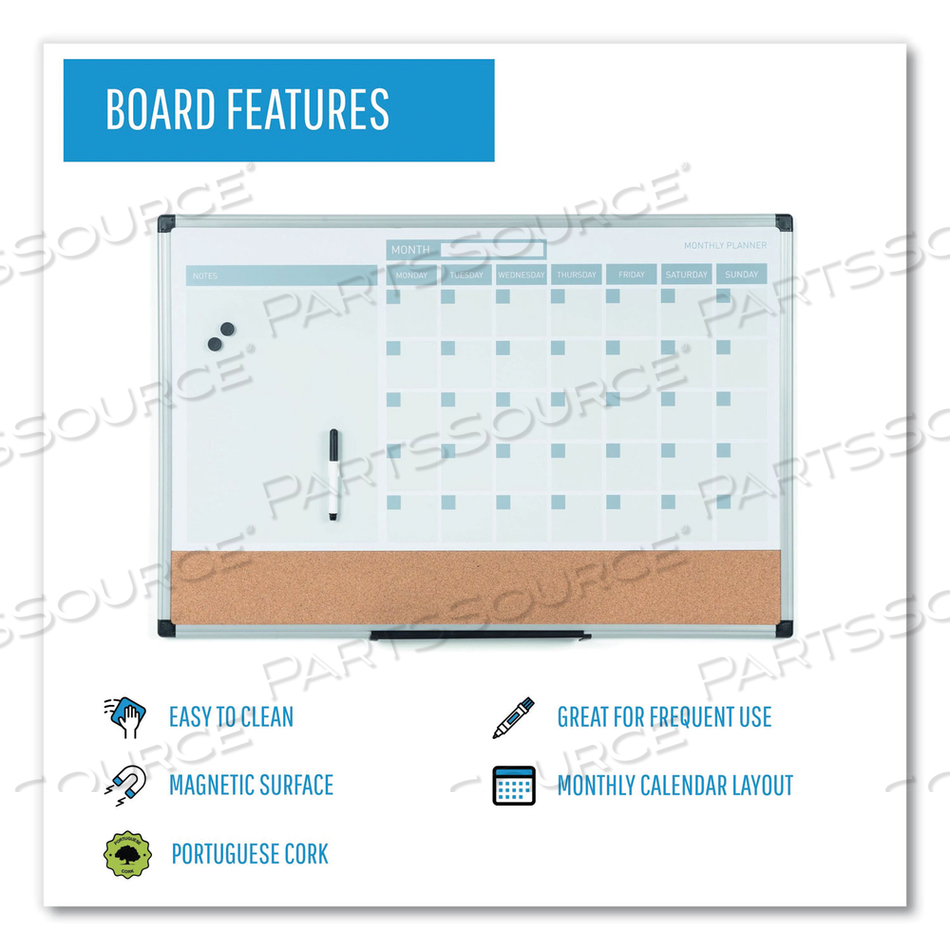 MASTERVISION 3-IN-1 DRY-ERASE CALENDAR PLANNER BOARD, 24" X 36", SILVER FRAME by MasterVision