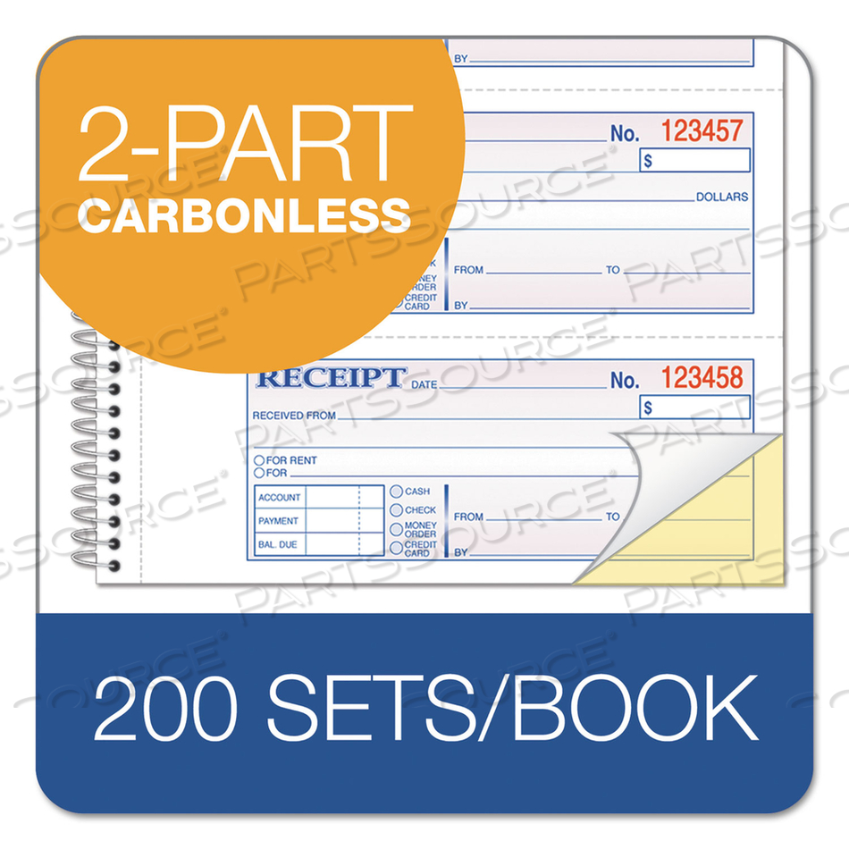 TOPS MONEY/RENT RECEIPT BOOK, TWO-PART CARBON, 7 X 2.75, 4 FORMS/SHEET, 200 FORMS TOTAL by Adams