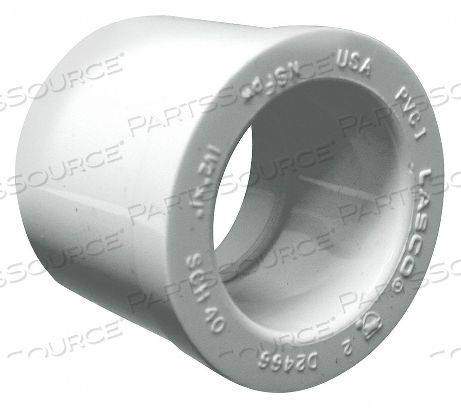 REDUCING BUSHING, 2 IN X 1 1/2 IN FITTING PIPE SIZE, SCHEDULE 40, MALE SPIGOT X FEMALE SOCKET, WHITE by Lasco REDUCING BUSHING, 2 IN X 1 1/2 IN FITTING PIPE SIZE, SCHEDULE 40, MALE SPIGOT X FEMALE SOCKET, WHITE by Lasco