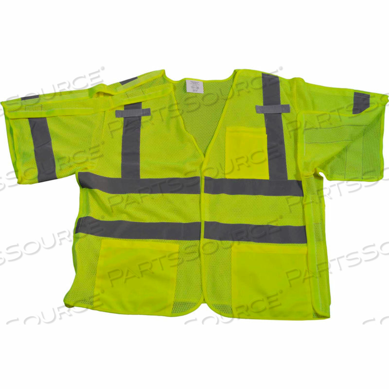 5-POINT BREAKAWAY SHORT SLEEVE SAFETY VEST, ANSI CLASS 3, POLYESTER MESH, LIME, 2XL/3XL 