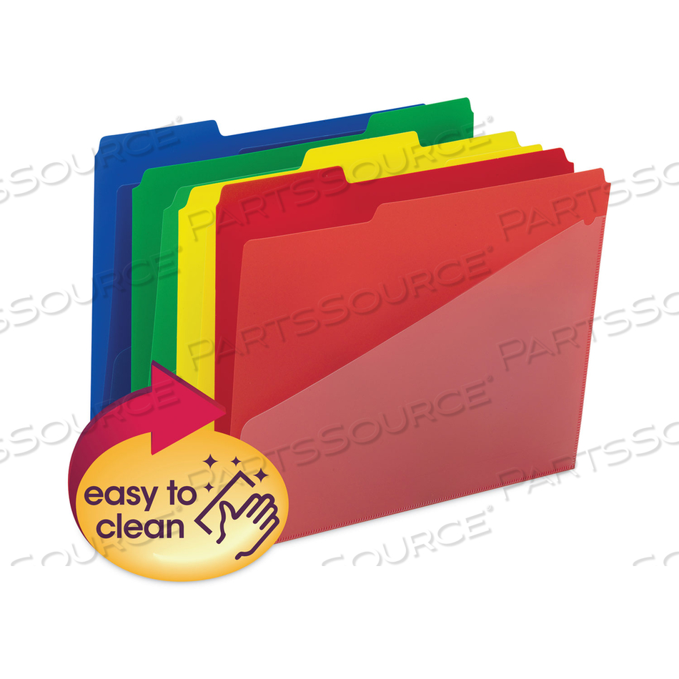 POLY COLORED FILE FOLDERS WITH SLASH POCKET, 1/3-CUT TABS: ASSORTED, LETTER SIZE, 0.75" EXPANSION, ASSORTED COLORS by Smead