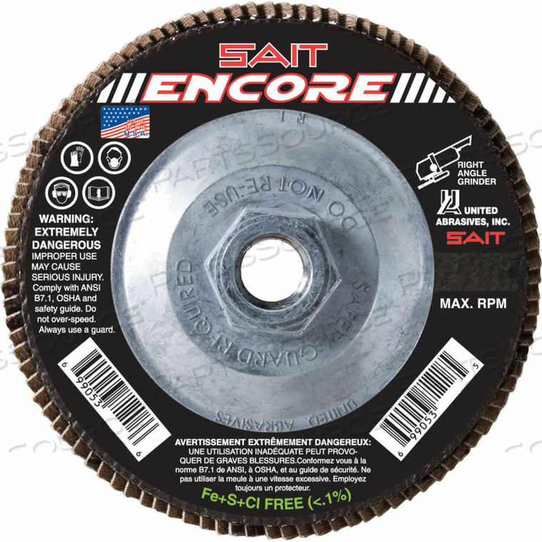 ENCORE FLAP DISC T27 ENCORE 4-1/2"X 5/8-11" 36 GRIT ZIRCONIUM by United Abrasives-Sait