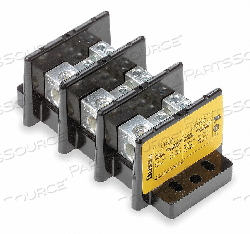 POWER TERMINAL BLOCK, 3 POLES PER BLOCK, 2/0-14 PRIMARY, 4-14 SECONDARY CONDUCTOR, CU/AL, 600V by Cooper Bussmann