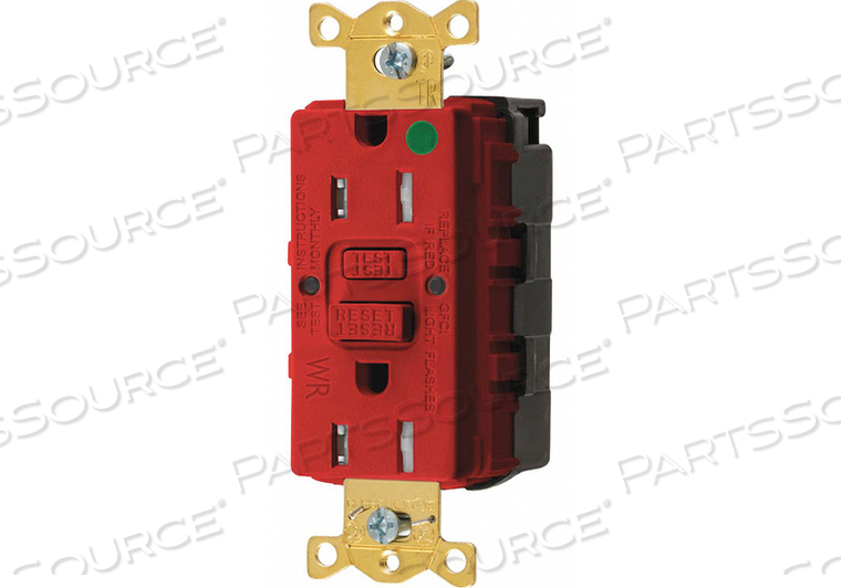 GFCI RCEPTCLE HSPITAL RED 15A 0.5 HP by Hubbell Incorporated, Wiring Device-Kellums GFCI RCEPTCLE HSPITAL RED 15A 0.5 HP by Hubbell Incorporated, Wiring Device-Kellums