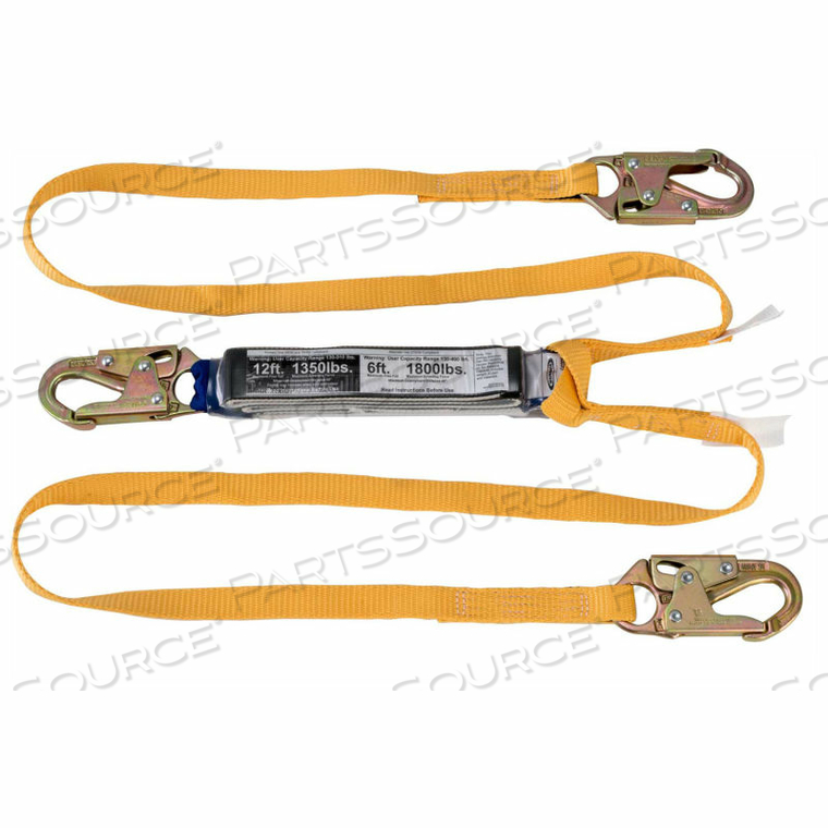 FREE FALL TWINLEG LANYARD, 12'L, SNAPHOOKS 