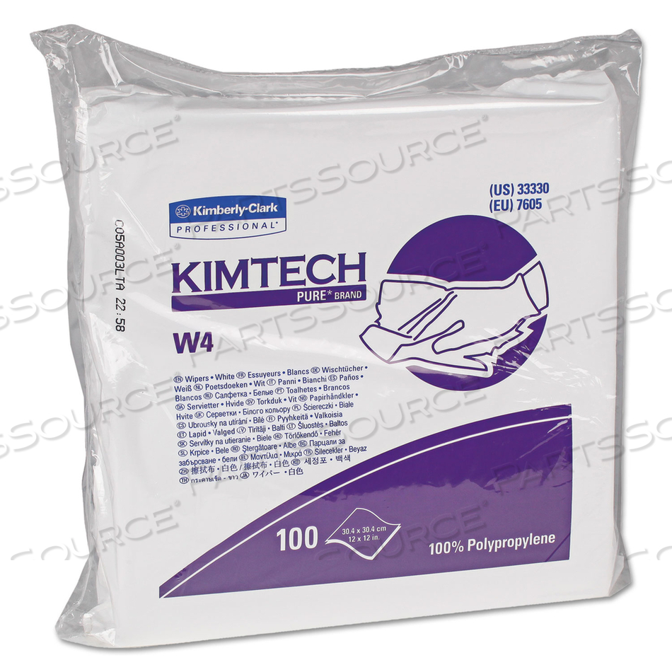W4 CRITICAL TASK WIPERS, FLAT DOUBLE BAG, 12 X 12, WHITE, 100/BAG by Kimtech