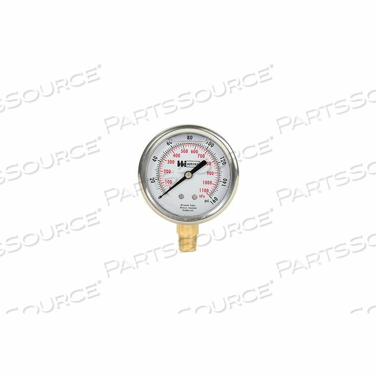 2 1/2" DIAL, LIQUID FILLED, 1/4" NPT BOTTOM, 0-160 PSI by Weiss Instruments