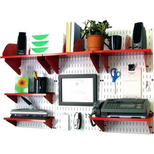 OFFICE WALL MOUNT DESK STORAGE AND ORGANIZATION KIT, WHITE/RED, 48" X 32" X 12" by Wall Control Pegboard