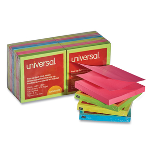FAN-FOLDED SELF-STICK POP-UP NOTE PADS, 3" X 3", ASSORTED NEON COLORS, 100 SHEETS/PAD, 12 PADS/PACK by Universal