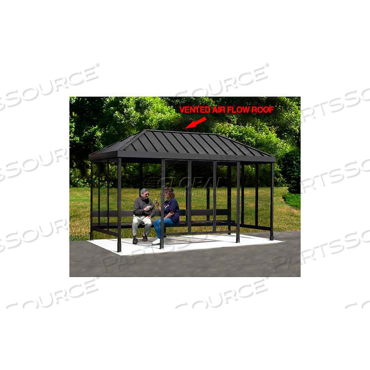 SMOKING SHELTER S6-3VR-CA, 4-SIDED, LEFT OPEN FRONT, 15'L X 7'6"W, VENTED STANDING SEAM ROOF, CLEAR by Handi-Hut Inc SMOKING SHELTER S6-3VR-CA, 4-SIDED, LEFT OPEN FRONT, 15'L X 7'6"W, VENTED STANDING SEAM ROOF, CLEAR by Handi-Hut Inc