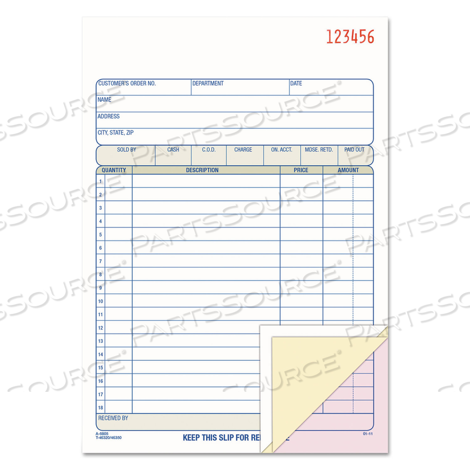SALES ORDER BOOK, 3-PART, CARBONLESS, 5-9/16" X 8-7/16", 50 SETS/PAD by Adams