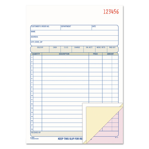 TOPS SALES/ORDER BOOK, THREE-PART CARBONLESS, 7.95 X 5.56, 50 FORMS TOTAL by Adams