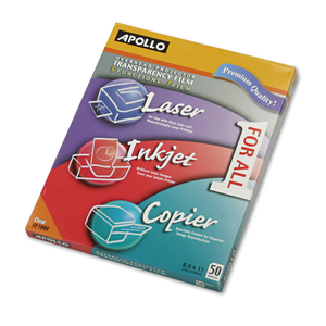 COLOR LASER/INKJET TRANSPARENCY FILM, 8.5 X 11, 50/BOX by Apollo Audio Visual