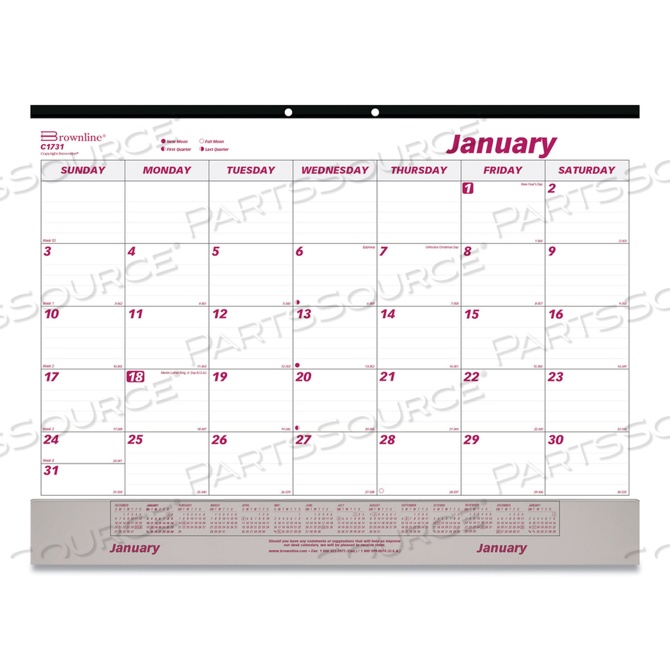 MONTHLY DESK PAD CALENDAR, 22 X 17, WHITE/BURGUNDY SHEETS, BLACK BINDING, CLEAR CORNERS, 12-MONTH (JAN TO DEC): 2023 by Brownline